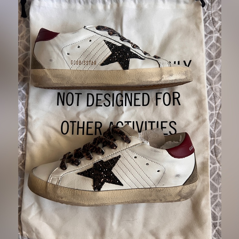 Golden Goose White Sneakers with Black Star and Red Heel